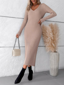 Wine Red Thick Ribbed Sweater Dress