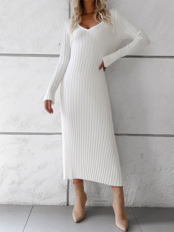 Wine Red Thick Ribbed Sweater Dress