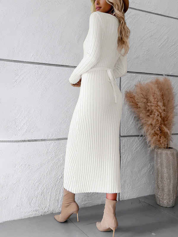 Wine Red Thick Ribbed Sweater Dress