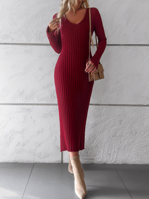 Black Thick Ribbed Sweater Dress