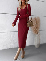 Load image into Gallery viewer, Wine Red Thick Ribbed Sweater Dress
