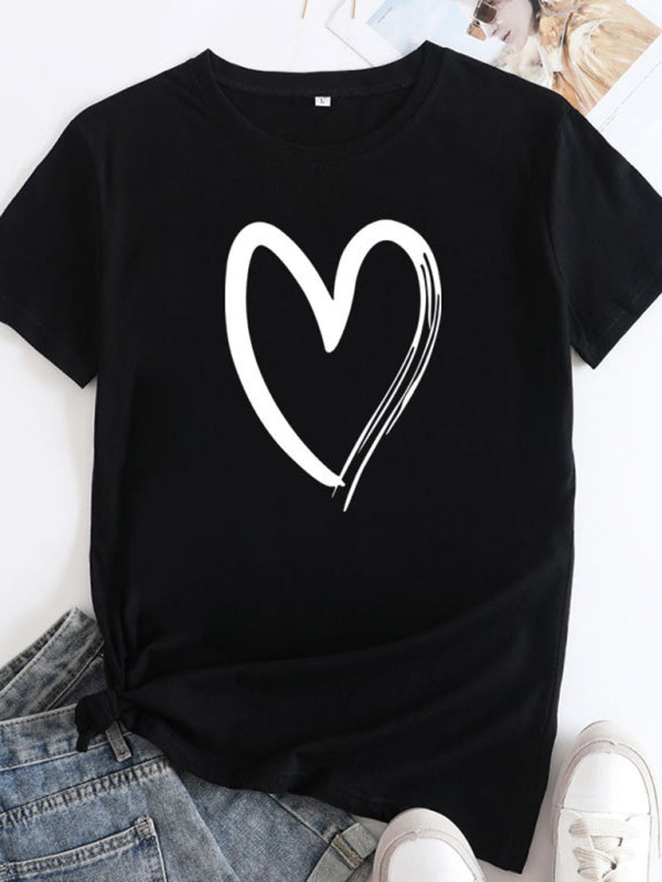 Cotton Heart Print T-shirt