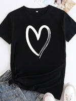 Load image into Gallery viewer, Cotton Heart Print T-shirt
