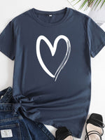 Load image into Gallery viewer, Cotton Heart Print T-shirt
