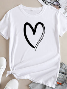 Cotton Heart Print T-shirt