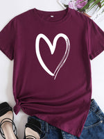 Load image into Gallery viewer, Cotton Heart Print T-shirt
