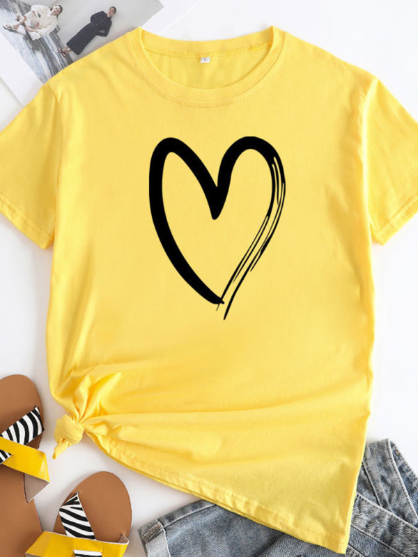 Cotton Heart Print T-shirt