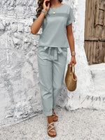 Load image into Gallery viewer, Pea Green Grey Top &amp; Trousers Set
