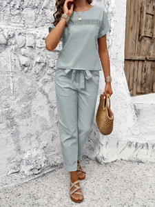 Pea Green Grey Top & Trousers Set