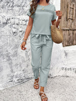 Load image into Gallery viewer, Pea Green Grey Top &amp; Trousers Set
