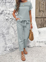 Load image into Gallery viewer, Pea Green Grey Top &amp; Trousers Set
