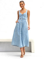 Load image into Gallery viewer, Buttoned Suspender Midi Dress
