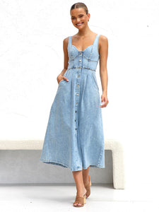 Buttoned Suspender Midi Dress