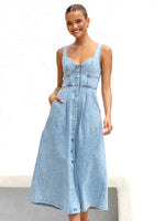 Load image into Gallery viewer, Buttoned Suspender Midi Dress
