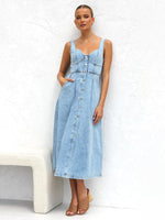 Load image into Gallery viewer, Buttoned Suspender Midi Dress
