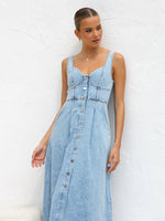 Load image into Gallery viewer, Buttoned Suspender Midi Dress
