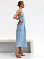 Load image into Gallery viewer, Buttoned Suspender Midi Dress
