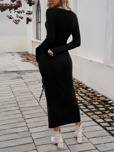 Long Sleeved Hip-Wrapped Dress