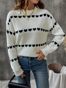 White Long Sleeve Heart Sweater