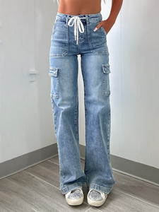 Lace-Up Straight Leg Jeans