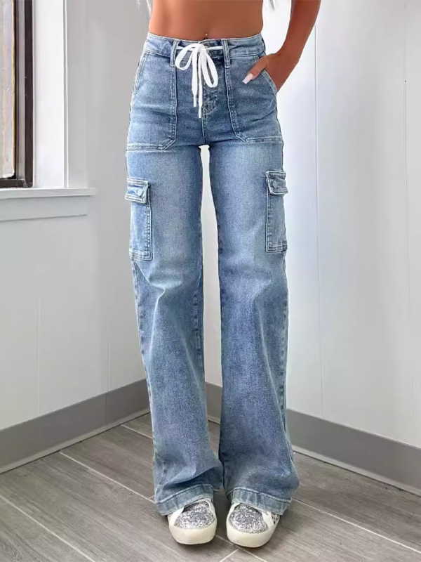 Lace-Up Straight Leg Jeans