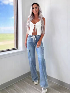 Lace-Up Straight Leg Jeans