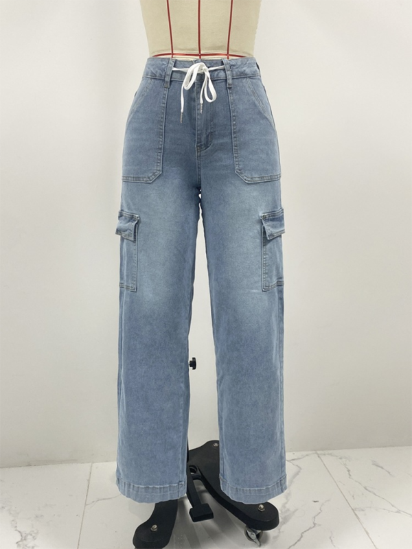 Lace-Up Straight Leg Jeans