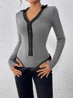 Load image into Gallery viewer, Lapel Contrast Pit Stripe Brushed Bodysuit
