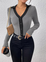 Load image into Gallery viewer, Lapel Contrast Pit Stripe Brushed Bodysuit
