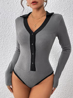 Load image into Gallery viewer, Lapel Contrast Pit Stripe Brushed Bodysuit
