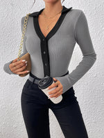 Load image into Gallery viewer, Lapel Contrast Pit Stripe Brushed Bodysuit
