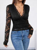 Load image into Gallery viewer, Black Lace Long Sleeve Top
