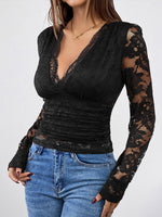 Load image into Gallery viewer, Black Lace Long Sleeve Top
