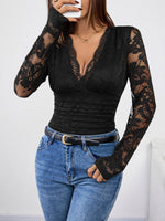 Load image into Gallery viewer, Black Lace Long Sleeve Top
