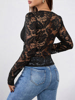 Load image into Gallery viewer, Black Lace Long Sleeve Top
