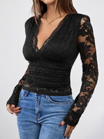 Load image into Gallery viewer, Black Lace Long Sleeve Top
