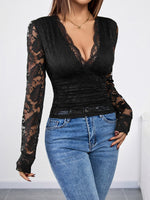 Load image into Gallery viewer, Black Lace Long Sleeve Top
