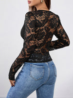 Load image into Gallery viewer, Black Lace Long Sleeve Top
