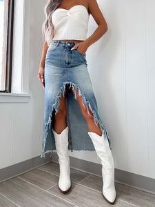 Irregular Raw Edge Denim Skirt