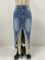 Load image into Gallery viewer, Irregular Raw Edge Denim Skirt
