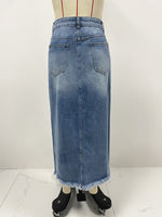 Load image into Gallery viewer, Irregular Raw Edge Denim Skirt
