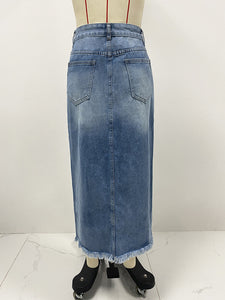 Irregular Raw Edge Denim Skirt