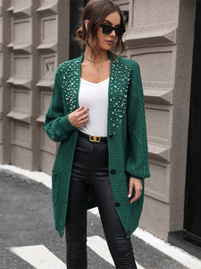 Beaded Dark Green Cardigan