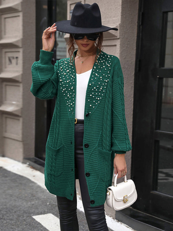 Beaded Dark Green Cardigan