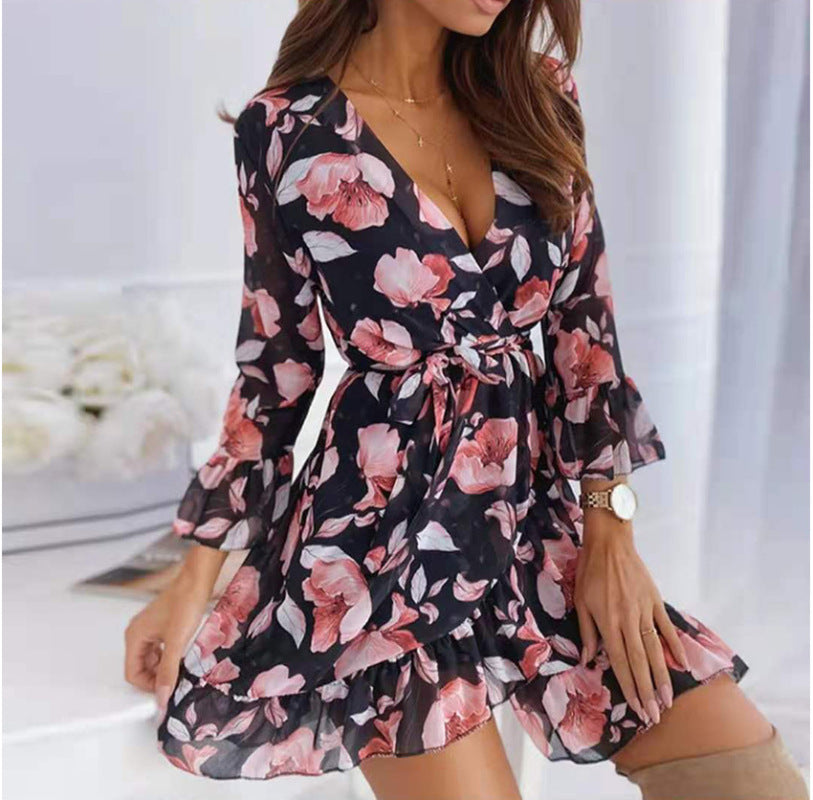 Three Quarter Sleeve Ruffled Dress