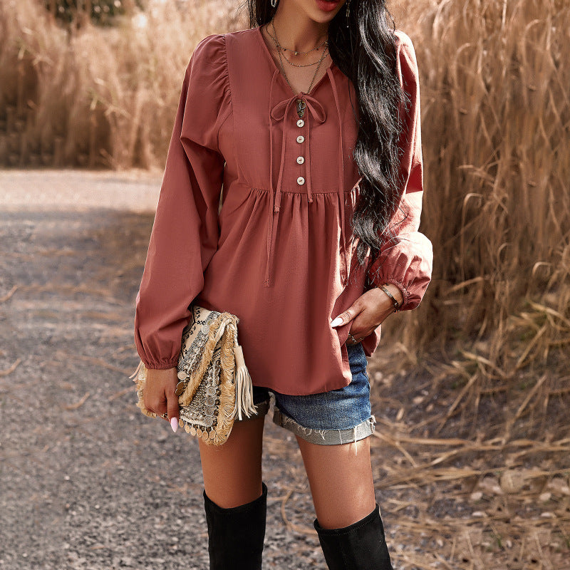 Solid Colour Buttoned Top