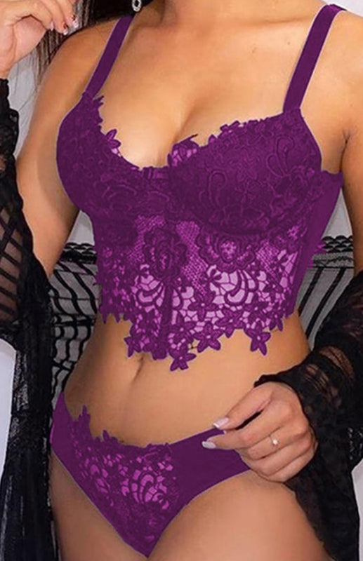 Spaghetti Straps Crochet Lace Lingerie Set