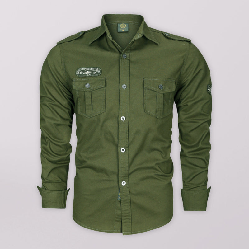 Military Style Badge Button-Up Shirt