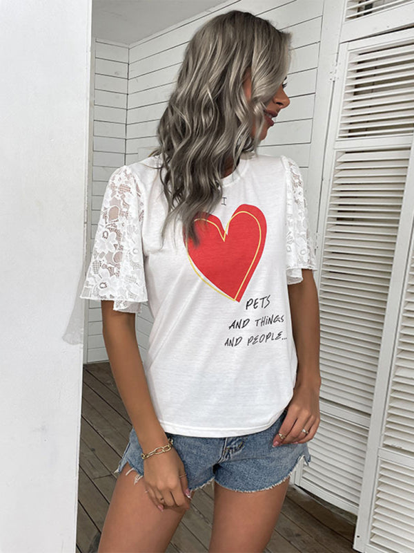 Love Heart Printed Short Sleeve T-Shirt